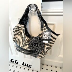 GG…ing zebra and black patent leather baguette shoulder bag